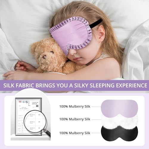Kids Sleep Mask, 100% Real Mulberry Silk Eye Mask, Sleeping Mask for Kids with Adjustable Elastic Band, Soft & Light Blocking Eye Cover Gift for Boys Girls Teens Age 5+ (Purple) - color: Purple