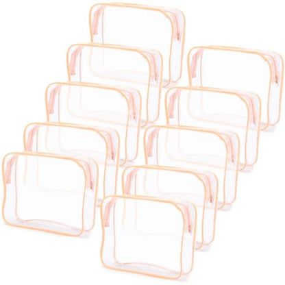 Tbestmax 10 Pack Clear Cosmetic Bags Makeup Bags Portable Waterproof TSA Approved Travel Toiletry Bags Large Organizer Peach Pink, 9.8" x 7.1" x 2.4" - color: Large - Peach Pink
