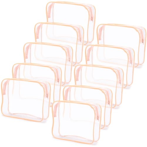 Tbestmax 10 Pack Clear Cosmetic Bags Makeup Bags Portable Waterproof TSA Approved Travel Toiletry Bags Large Organizer Peach Pink, 9.8" x 7.1" x 2.4" - color: Large - Peach Pink