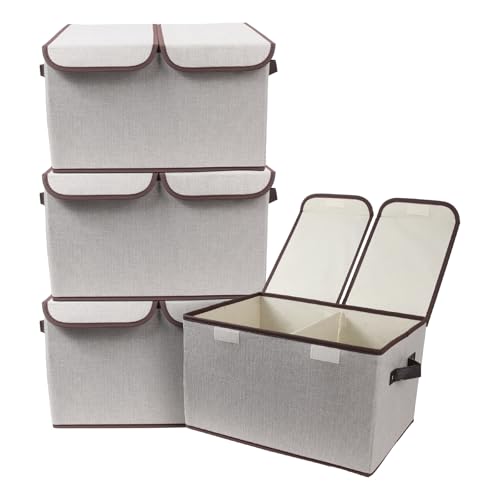 Foldable Fabric Storage Box, 16.5 x 11.8 x 9.8 inches (L x W x H), with Double-Lid & Dividers, Large Organizer for Home, Closet, Office(Grey, 4 Packs) - color: Grey, size: 4 Packs