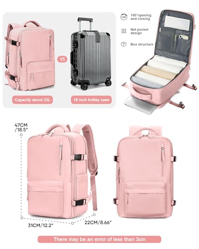 VGCUB Large Travel Backpack Bag for Women Men,Carry on Backpack,17 Inch Laptop Business Work Waterproof Backpack with Laptop Compartment,Person Item Flight Approved,Mochila de Viaje,Pink Large - color: Pure Pink, style: Xx-large