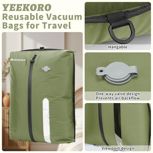 Upgraded Vacuum Bag for Travel, Professional IPX8 Waterproof Reusable Vacuum Compression Bags for Travel Suitcases, Durable Space Saver Bag - color: Green, size: 3 PC -With Pump