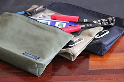COREFLEX Premium Tool Pouch Zipper Bag, Small Tool Bag, Multipurpose Storage pouch, Heavy duty Flat Bottom Tool bag with YKK Zipper (3 pack Large 12inch) - size: 3 pack Large 12inch Khaki