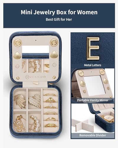 VLANDO Teacher Must Haves, Personalized Initial Jewelry Case, Back to School Gift for Teacher, Teacher Appreciation Gifts, Teacher Travel Jewelry Case with Initial - Letter E, Dark Blue - color: Dark Blue, size: Letter E