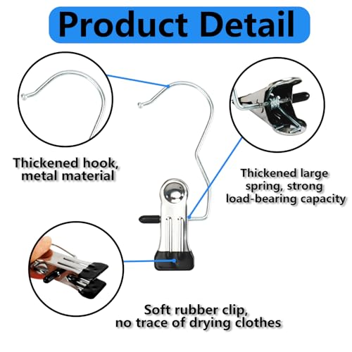 36pcs Hangers Clips, LIOUCBD Stainless Steel Closet Hangers Laundry Hanging Hooks, Boot Hanger for Closet, Portable Clothes Pins for Towel Glove Hat Pants Jeans Skirt Sock Travel Home - color: Silver