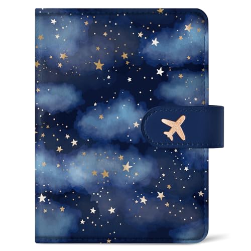 Passport Holder for Travel Essentials, RFID Blocking Leather Cover Wallet with Magnetic Closure, Aesthetic & Cute Passport Book Case for Women and Men - Star - color: R.Star
