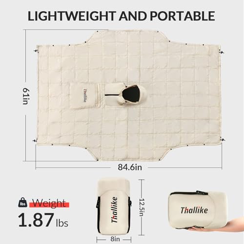 Camping Blanket with Zipper Pocket, 85'' x 61'' Large Wearable Hooded Blanket, Ultralight Warm Sleeping Bag, Windproof Camping Poncho for Outdoor Stadium Sports Gaming Hiking Picnic Concerts - color: Off-white