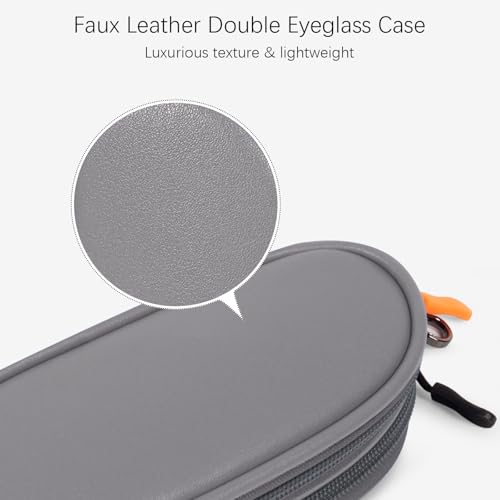 Double Eyeglasses Case Soft Portable Zipper Sunglasses Pouch with Keychain Clip for Men Women - color: Gray Pu