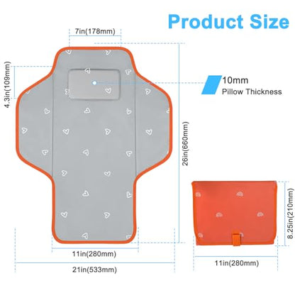 Baby Portable Changing Pad Travel - Waterproof Compact Diaper Changing Mat with Built-in Pillow - Lightweight & Foldable Baby Diaper Changer, Newborn Shower Gifts - color: Orange-Rainbow