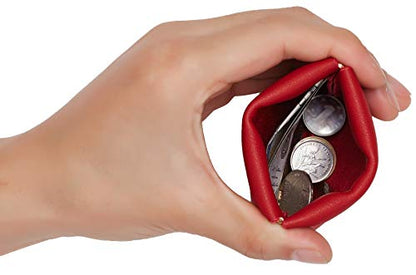Travelambo Leather Squeeze Coin Purse Pouch Change Holder For Men & Women - color: Access Red Classic