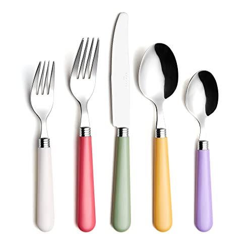 ANNOVA Silverware Set 20 Pieces Stainless Steel Cutlery Color Handle Flatware - 4 x Dinner Knife; 4 x Dinner Fork; 4 x Salad fork; 4 x Tablespoon; 4 x Teaspoon (Mix Solid) - color: Mix Solid