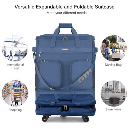 Hanke Expandable Collapsible Luggage with Wheels Suitcase Luggage Rolling Travel Bag Duffel Bag for Men Women Lightweight Suitcase Large Capacity with Spinner Wheel (Blue) - color: Blue Upgrade Version 2