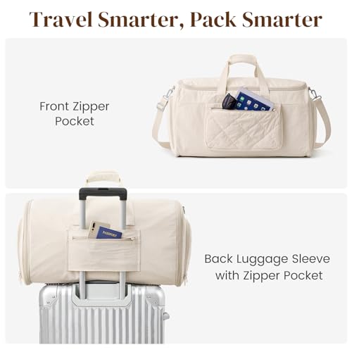 S-ZONE Garment Duffle Bags for Travel Carry on Convertible 2 in 1 Suit Bags Hanging Suitcase with Toiletry Bag 50L - color: Off-white