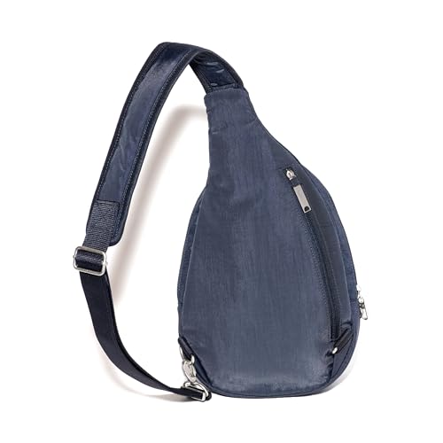 Baggallini Securtex® Anti-Theft Multi Zip Sling - Lightweight 8.6"x15.2" Travel Bag with Locking Zippers & RFID Protection - color: French Navy