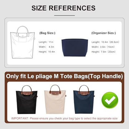 Purse Organizer Insert Compatible with Longchamp Le Pliage M Top Handle Tote Bag, Blue/SM - color: Blue, size: M Tote Bag (Top Handle)
