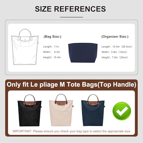 Purse Organizer Insert Compatible with Longchamp Le Pliage M Top Handle Tote Bag, Blue/SM - color: Blue, size: M Tote Bag (Top Handle)