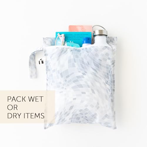 Bumkins Roamio Wet Bag and 3-Pack Clear-Sided Travel Pouches, Waterproof Organizer for Toiletries, Gym Clothes, Swim Gear, Shoes, Accessories, TSA Compliant Packing Set - Disco Ball Gray - 4 Pack - color: A8 Disco Ball Gray-4