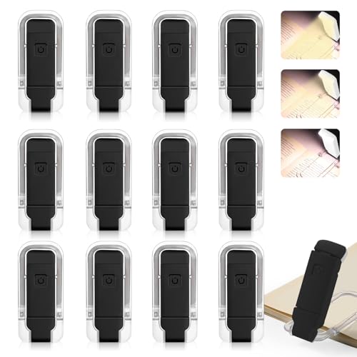 VZZNN 12 Pack Reading Light,Rechargeable Book Light for Reading in Bed,Clip-On Book Lights with 3 Color Temperature,Bulk Gifts for Book Lovers Kids Adults（Black） - color: Black