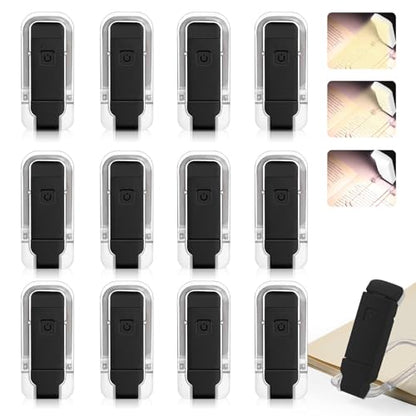 VZZNN 12 Pack Reading Light,Rechargeable Book Light for Reading in Bed,Clip-On Book Lights with 3 Color Temperature,Bulk Gifts for Book Lovers Kids Adults（Black） - color: Black