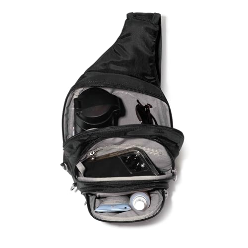 Baggallini Securtex® Anti-Theft Multi Zip Sling - Lightweight 8.6"x15.2" Travel Bag with Locking Zippers & RFID Protection - color: French Navy