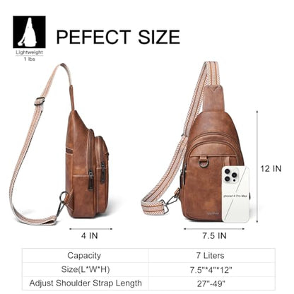 LATMAP 7L Sling Bag for Women Men Leather Small Sling Backpack Daypack Anti Theft Fanny Pack Crossbody Purse Travel - color: Regular Size-brown
