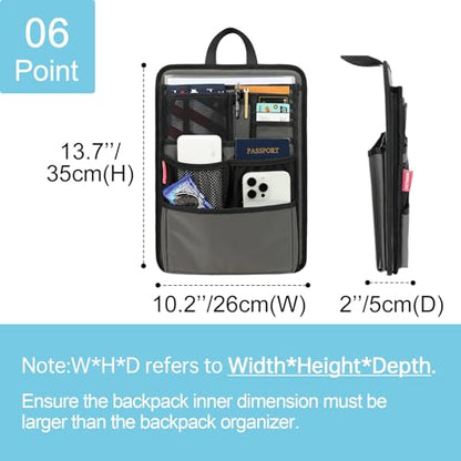 Stiff Backpack Insert Organizer for Men Women Bag In Bag,Thin Water-repellent Nylon 13.7''x10.2''x2''-Gray - color: Gray