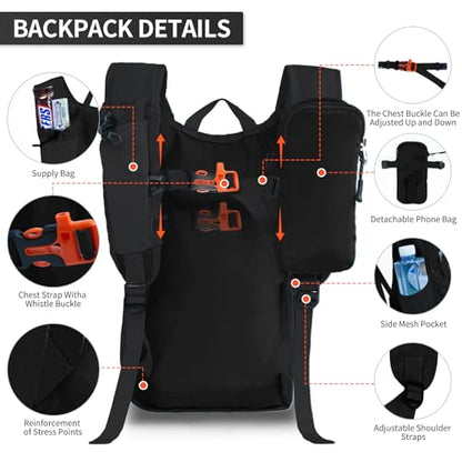 Hiking Backpack 10L/15L Small Daypack Lightweight Packable Travel Foldable Water Resistan for Women Men (Black, 15L) - color: Black, size: 15L