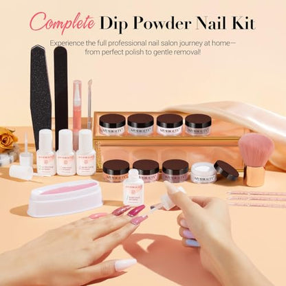AzureBeauty Dip Powder Nail Kit with Electric Nail Drill 24 Colors Nude Pink Glitter Red Green Nail Powder Starter Kit with Dip Liquid Set Base Top Coat Activator Portable Manicure Essential Set - color: Bright Green Red