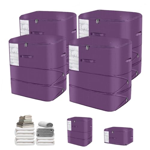 Space-Saving Compression Bags 4-Pack with See-Through Window | Reusable Closet Organizer for Bedding, Quilt,Pillows| comforter storage compression packing cubes 20.4"Lx16.5"Wx23.6"H (Pink) - color: Purple