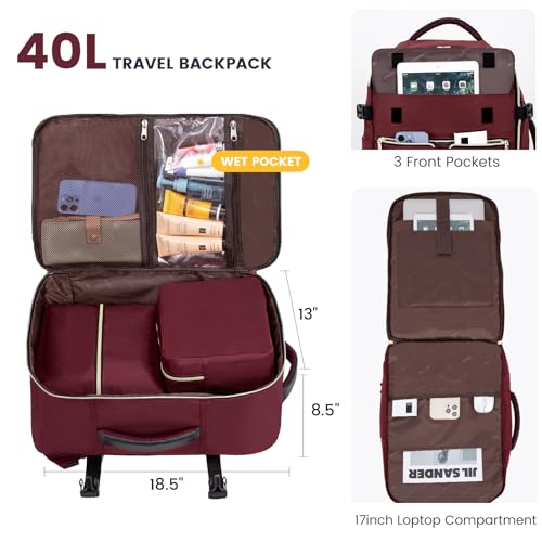 LOVEVOOK 40L Large Travel Backpack for Women, Flight Approved, Waterproof, TSA Compliant, Fits 17.3'' Laptop, 17 Pockets, 3 Packing Cubes - color: Claret-black-dark, size: 40L-17.3 Inch-4Pcs