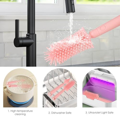 Travel Bottle Washing Kit with Storage Case, 7-in-1 Baby Travel Bottle Cleaner Kit for Travel and Home, All-in-One Baby Bottle Brush Set with Drying Rack for Bottles and Breast Pump Parts (Pink) - color: Pink