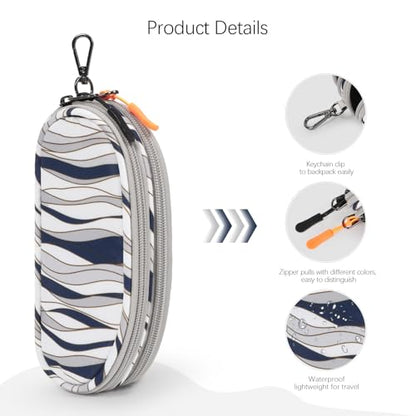 Double Eyeglasses Case Soft Portable Zipper Sunglasses Pouch with Keychain Clip for Men Women - color: Gray Wave