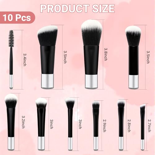 10 Pcs Mini Travel Makeup Brush Set with Pouch, Foundation, Eyeshadow, Blush, Highlighter, Angled Brow & Mascara Brushes - Soft Synthetic Fiber Brushes for On-The-Go & Daily Makeup (Black) - color: Black
