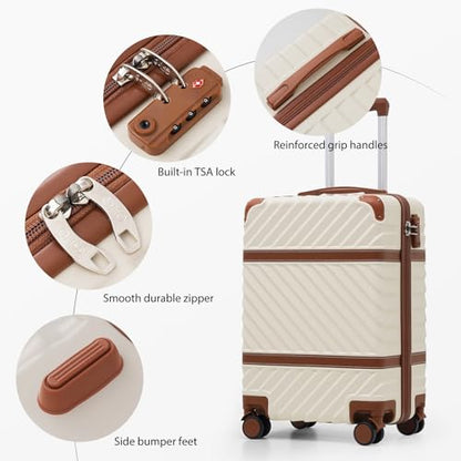 Coolife Luggage Set Suitcase Carry On Luggage PC Hardshell Luggage TSA Lock Spinner Wheels Telescopic Handle - color: White, size: 3 piece set (DB/TB/20)