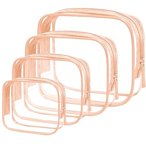 LETGO Clear Toiletry Bag, 4 Packs TSA Approved Water resistant Quart Size Travel Organizer, Airport Airline Travel Essential Carry On Makeup Cosmetic Bags for Women (Light Pink, Pack of 4) - color: Light Pink, size: Pack of 4