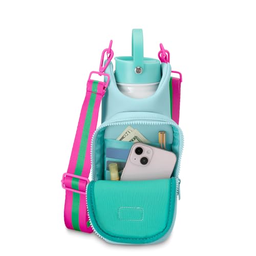 Swig Life Water Bottle Sling Bag, Water Bottle Holder with Adjustable Strap, Carrier Bag with Zippered Phone Pocket, Holds 36oz (Prep Rally) - color: Prep Rally