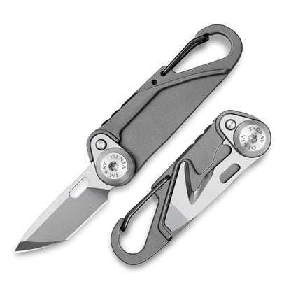 TACRAY Vinto 5-in-1 Titanium Small Pocket Knife – Ultra-Light Mini EDC Multitool Utility Knife with Folding Blade, Seatbelt Cutter, Bottle Opener & Screwdriver, Compact Everyday Carry - color: Grey-Ti
