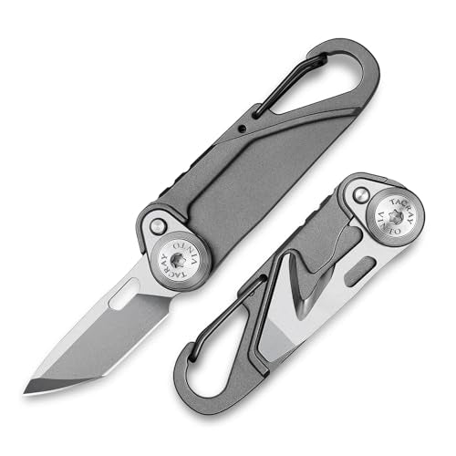 TACRAY Vinto 5-in-1 Titanium Small Pocket Knife – Ultra-Light Mini EDC Multitool Utility Knife with Folding Blade, Seatbelt Cutter, Bottle Opener & Screwdriver, Compact Everyday Carry - color: Grey-Ti