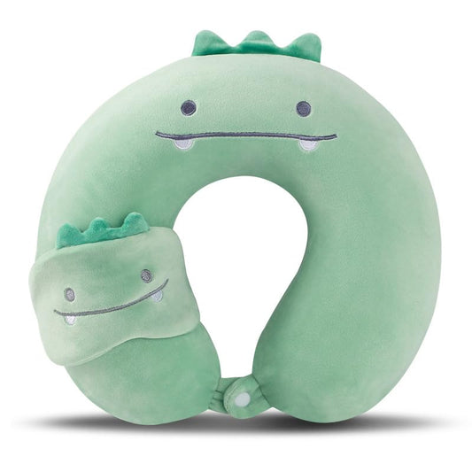 Kids Neck Pillow for Travel with Sleep Eye Mask, Cute Travel Neck Pillow, Memory Foam Flight Sleeping Headrest Pillow for Boys & Girls, Airplane, Train, Car, Home Use - Green Dinosaur - color: Green Dinosaur