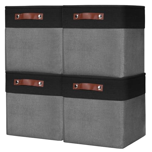 Bagnizer Collapsible Fabric Storage Cubes 11x11 Cube Storage Bins, 4 Pack Closet Baskets Box with Handles for Organizing, Shelf, Toys, Clothes, Home, Office, Nursery (Grey&Black) - color: Gray / Black, size: Cube - 11"x11"x11"