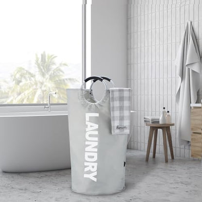 Caroeas 125L Laundry Basket,Large Laundry Hamper, Laundry Bag with Padded Handles, Clothes Hamper Stands Up Well, Collapsible Free Standing Easy Storage Washing Bin (Light Grey,125L) - color: Light Grey, size: 125L