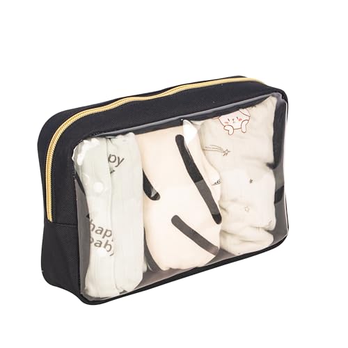 Remobia Hicol TSA Approved 5-Piece Diaper Bag Organizer Pouch Set Clear Waterproof TPU Kids Toiletry Storage Set Travel Packing Clutch Cube Bags for Baby Nursing(Black) - color: Black