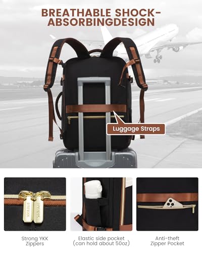 LOVEVOOK Travel Backpack for Women, 40L Carry On Backpack Flight Approved, Large Personal Item Bag Fits 17 inch Laptop, TSA Approved Luggage with 3 Packing Cubes,Waterproof Weekender Gym Daypack - color: Black-white-brown, size: 40L