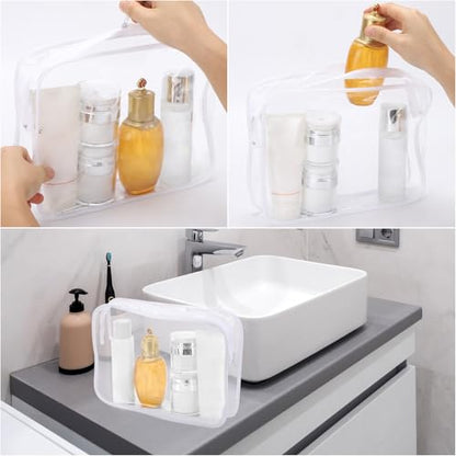 Tbestmax 10 Pack Clear Cosmetic Bags Makeup Bags Portable Waterproof TSA Approved Travel Toiletry Bags Large Organizer White, 9.8" x 7.1" x 2.4" - color: Large - White