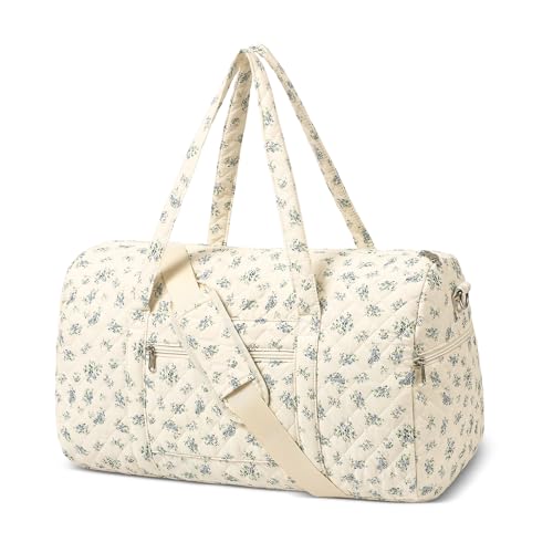 Gym Bag for Women, Cute Duffle Bag, Quilted Duffle Bag for Travel, Floral Duffle Bags, Weekend Bag with Zipper Pocket Dance Bag Organizer - color: A-Blue Flower