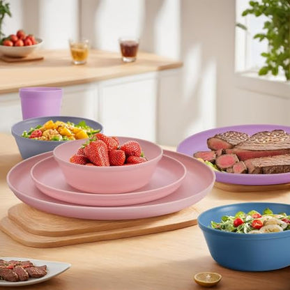 40 Piece Plastic Dinnerware Set for 8 with Cutlery, Unbreakable Plates and Bowls Set, Dishwasher & Microwave Safe Reusable Dish Set for Camping, RV, Outdoor Kitchen, Apartment Dining,Pastel Multicolo - color: Pastel