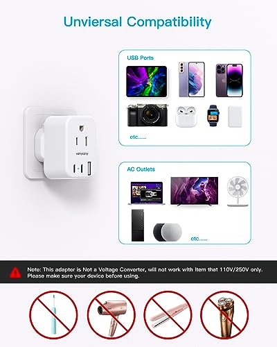 HANYCONY US to UK Ireland Travel Plug Adapter, Type G Travel Adapter 2 Outlets 3 USB Ports(2USB C), UK Power Adapter Converter for USA to Dubai England London Scotland British Kenya Irish Hongkong - style: Type G - UK Ireland