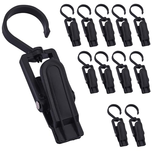 12 Pcs Super Strong Plastic Swivel Hanging Hooks, Curtain Clips, Clothes Pins, Beach Towel Clips, Home Swivel Laundry Clips for Hats, Pants, Towels, Socks, Pants(Black) - color: Black