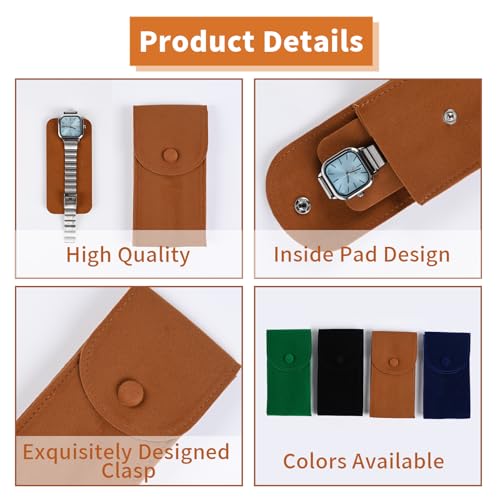 8 Pcs Velvet Watch Pouch Portable Watch Pouch Single Watch Travel Case Watch Storage Bag Luxury Gift Bag with Snap Button for Jewelry Watch Organizer (Black) - color: Black