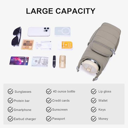 Water Bottle Bag 40 oz Crossbody Bag Insulated Carrier Purse Holder for Walking Hiking with Adjustable Strap - color: Khaki